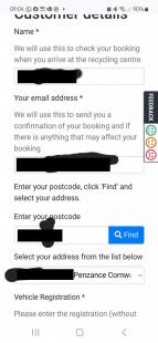 Someone's else's details showing on the online recycling centre booking form (Image: Becky Hold / Cornwall Council) Someone's else's details showing on the online recycling centre booking form (Image: Becky Hold / Cornwall Council)