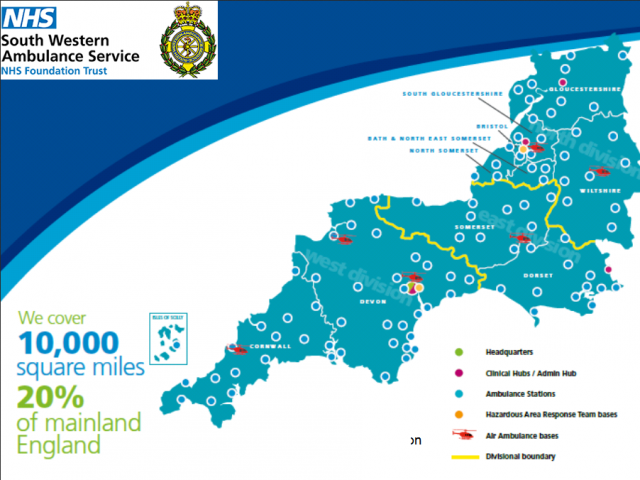 South Western Ambulance Service Foundation Trust covers 10,000 square miles, 20% of mainland England South Western Ambulance Service Foundation Trust covers 10,000 square miles, 20% of mainland England