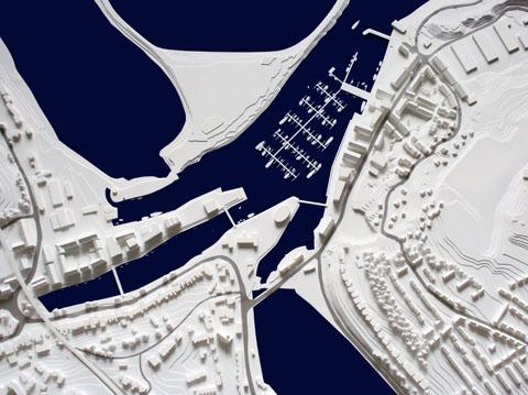 Aerial view of model made in-house.